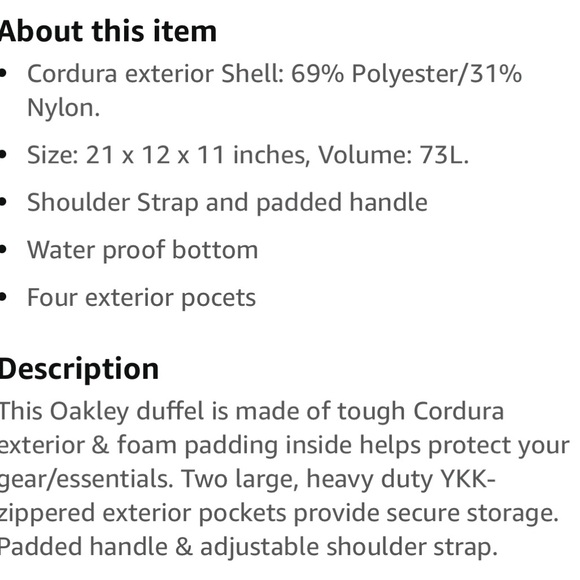 New OAKLEY 50L Cordura Crestible Blackout Duffle Bag Backpack - Picture 7 of 7